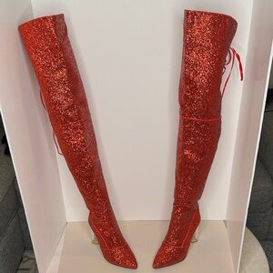 Shishang Red Glitter Over-the-Knee Boots 3.5 inch heel